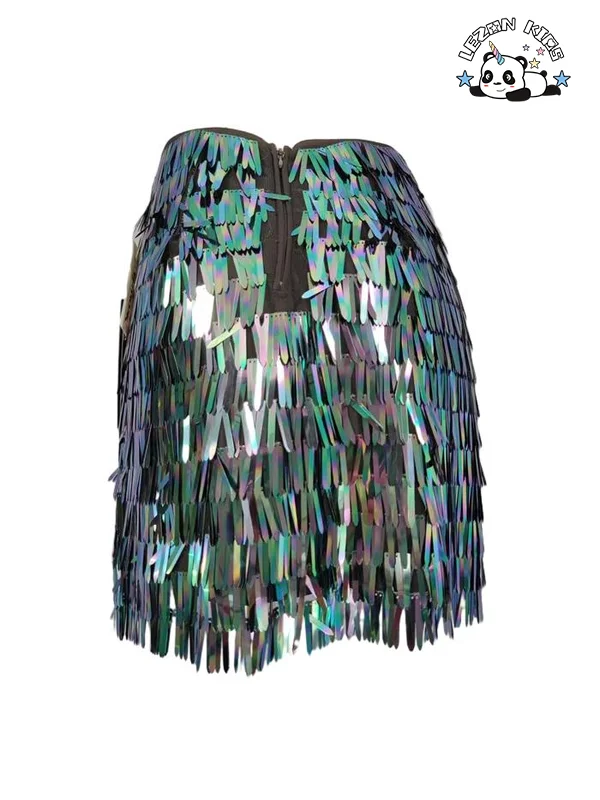 LEZONKIDS - Conjuntos de Roupas para Meninas Brilhantes com Top Halter e Saia com Lantejoulas Coloridas Especialmente Projetados